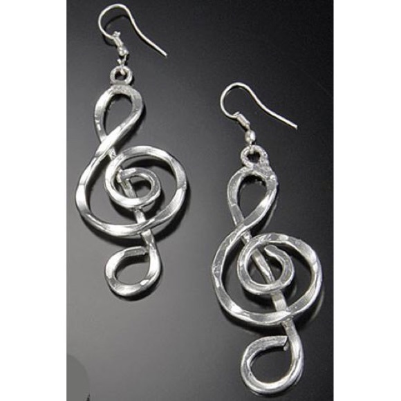 Handcrafted Silver Treble Clef Earrings - Picture 1 of 1